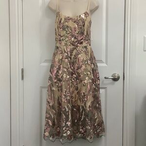 NWT Dress the Population Lavender, Pink and Cream Midi Dress, Size M
